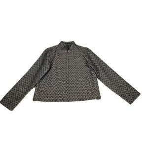 Eileen Fisher Black  White cotton jacket Jacquard Full Zip‎ Jacket Petite Small